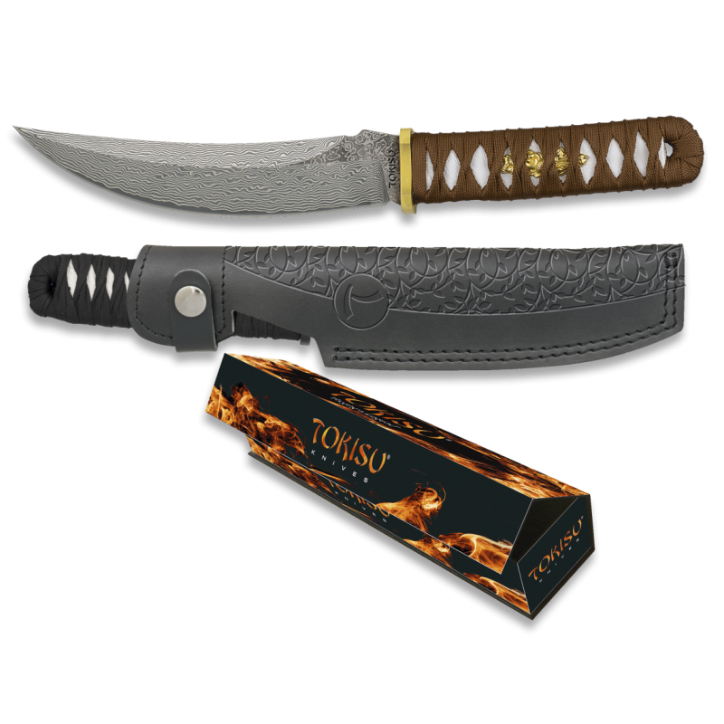 Tokisu CNC Damascus Knife. Leather Sheath