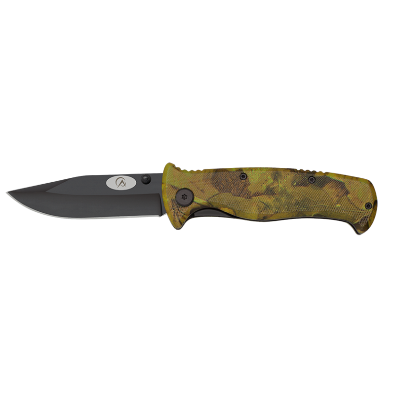 Couteau à lame camouflage noir 8,6 cm