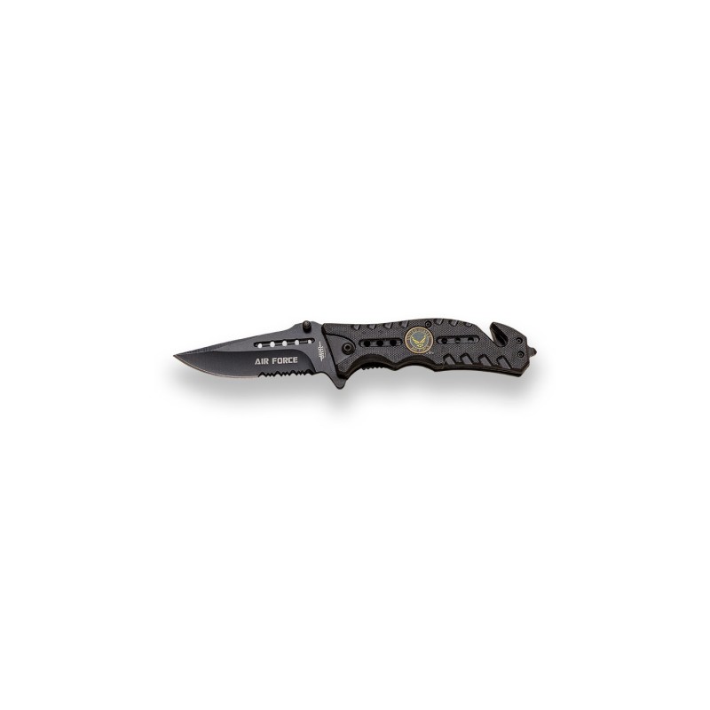 Couteau de secours JKR824, ouverture manuelle, lame en acier inoxydable de 8 cm avec scie, poignée en aluminium