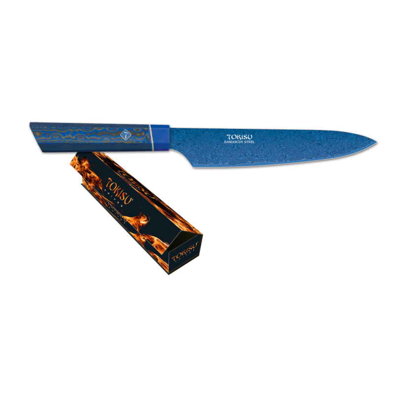 Faca de cozinha azul GYUTO Damasco Pequena