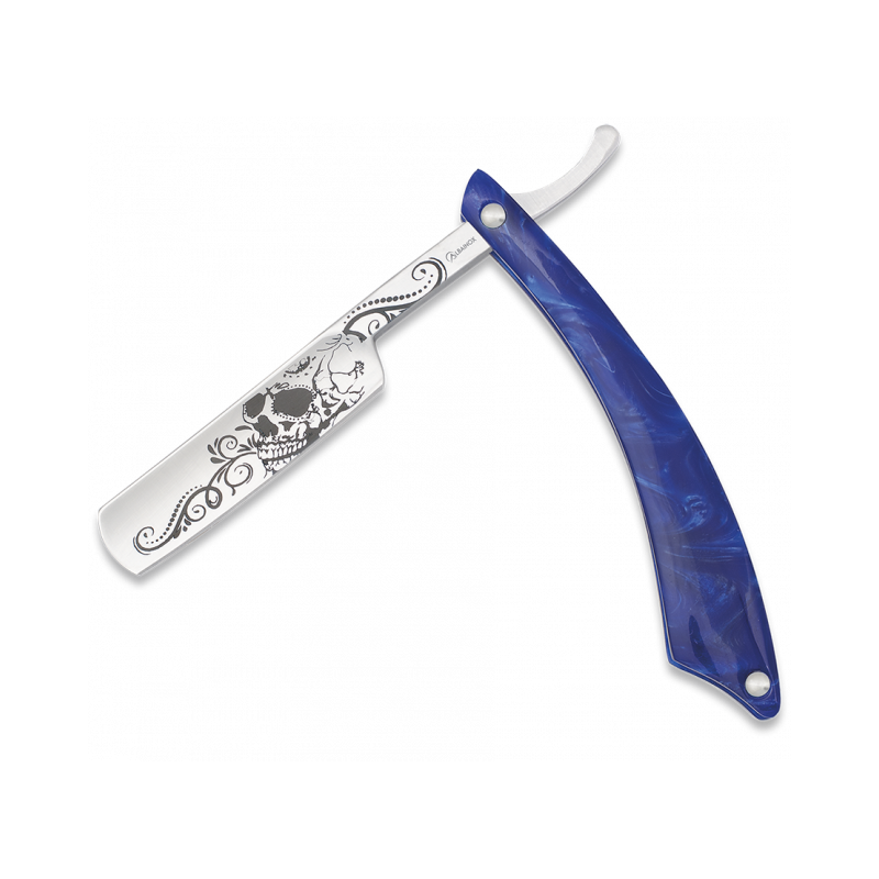 coltello da barbiere in madreperla blu MX Skull 14.7