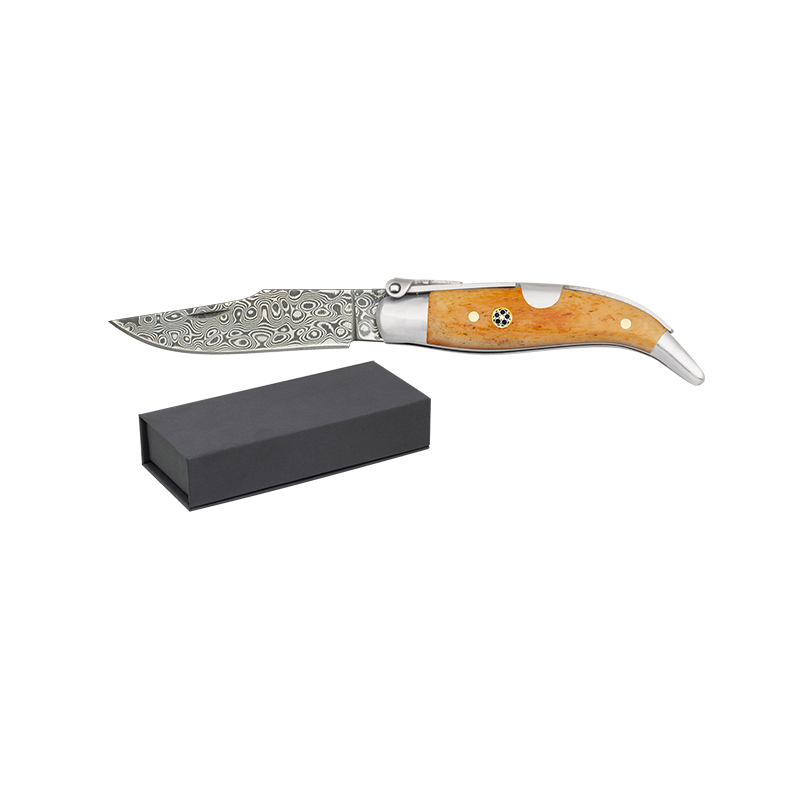 Orange Bone Damascus Pocket Knife