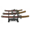 Set 3 mini Katanas granate con peana