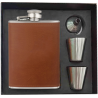 Set Petaca Inox- Piel 8 OZ + vasos