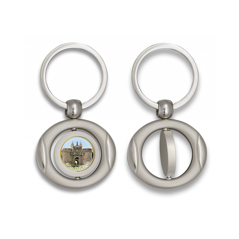 Chaveiro oval giratório com crachá.