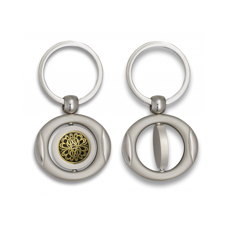 Porte-clés ovale rotatif avec badge.