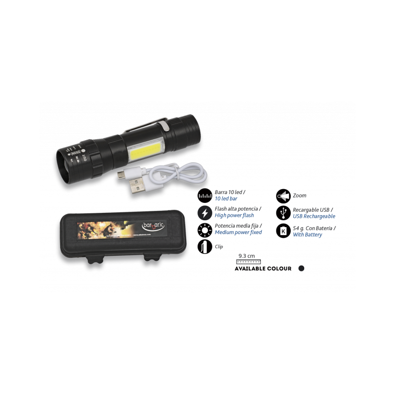 Torcia ricaricabile con clip e cavo USB