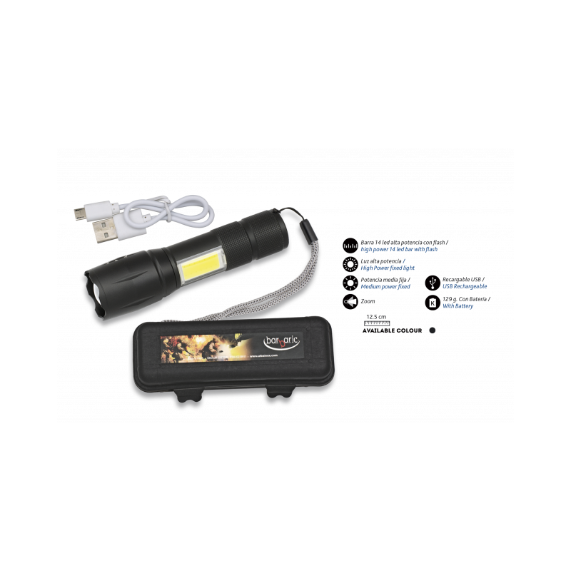 Taschenlampe mit Zoom, LED-Leiste und ABS-Box