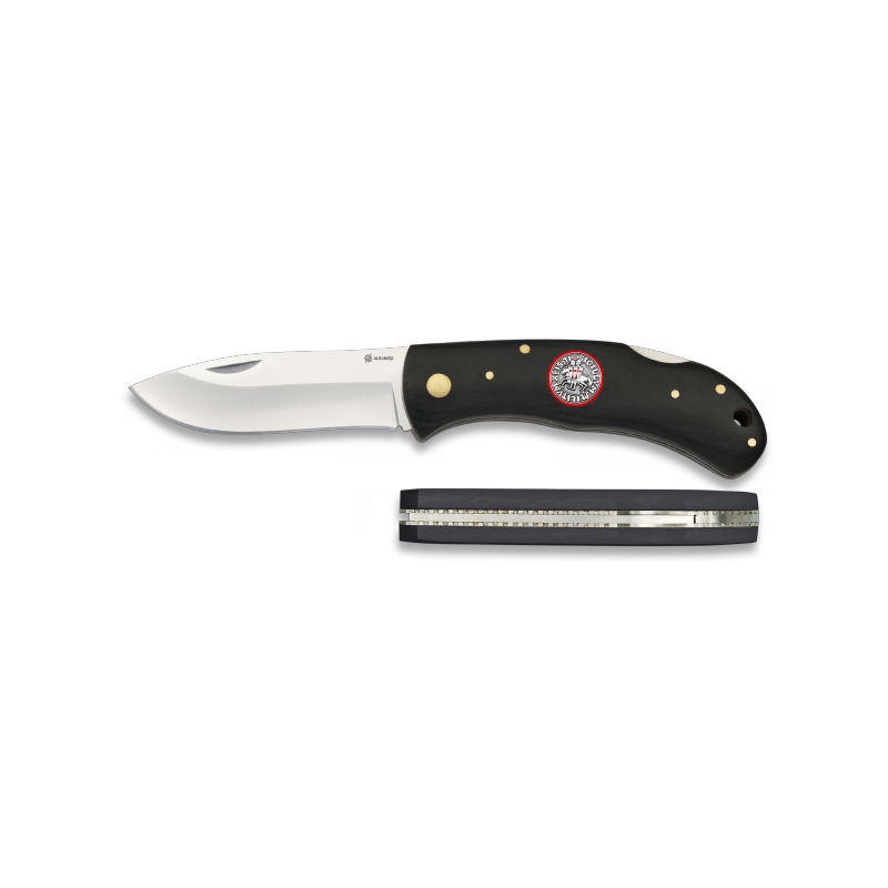 Taschenmesser aus Holz mit Verschluss. Rundes Furnier