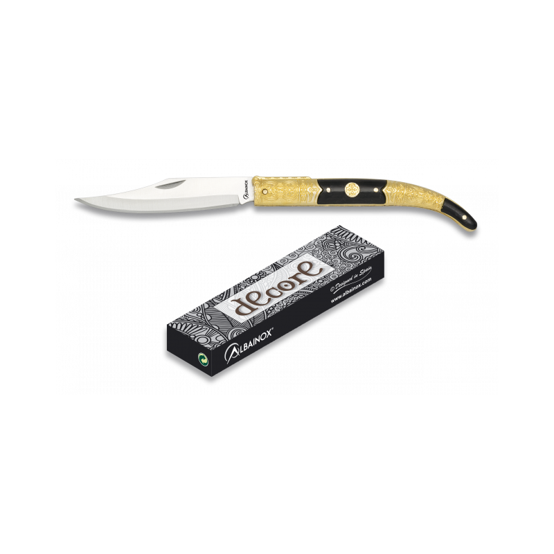 COUTEAU DE POCHE EN ALBAINOX DORÉ. LAME 8,5 CM