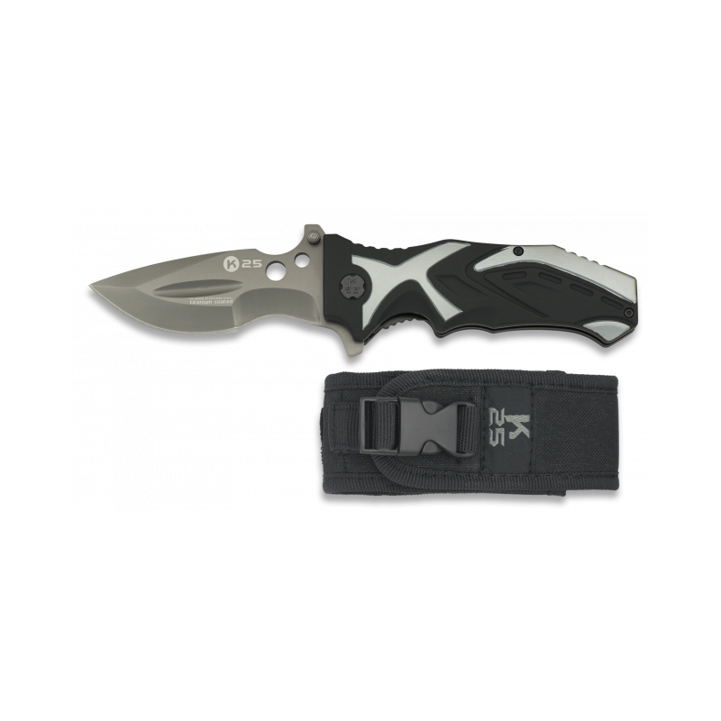 Couteau de poche k25 revêtement gris titane noir.