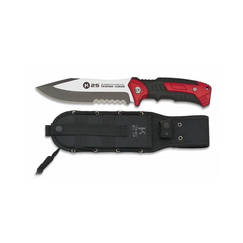 Rotes gezacktes K25 Messer. Datenblatt 14.5