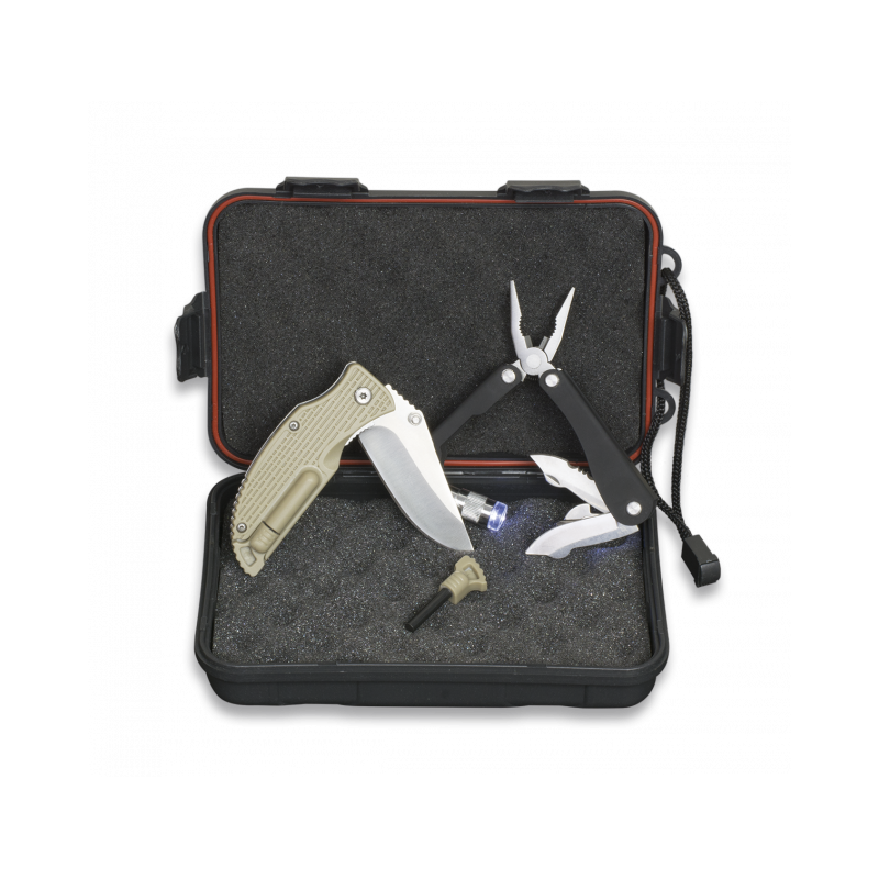 SET Scatola + Pinze + Coltello + Pietra focaia