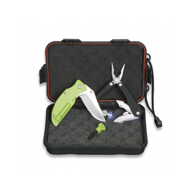 SET Scatola + Pinze + Coltello + Pietra focaia