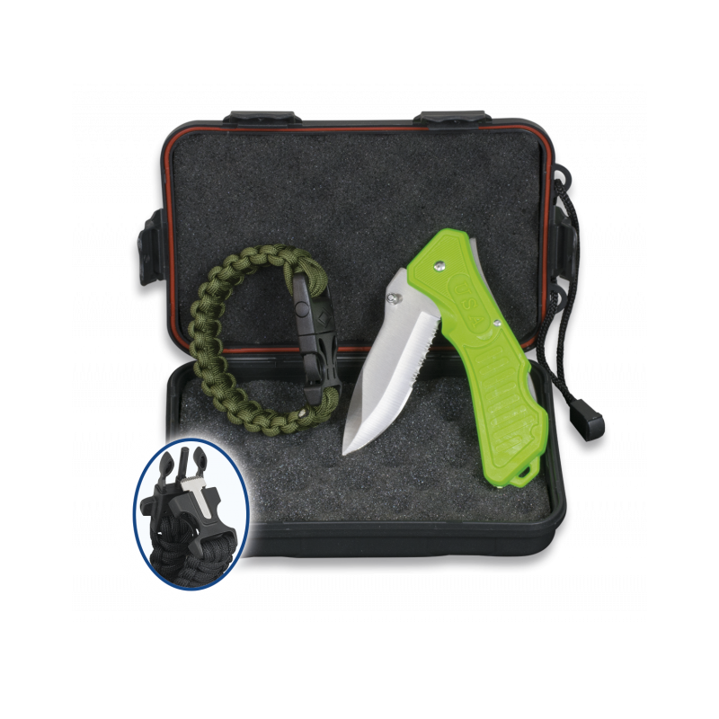 SET Box + USA Taschenmesser + Grünes Paracord