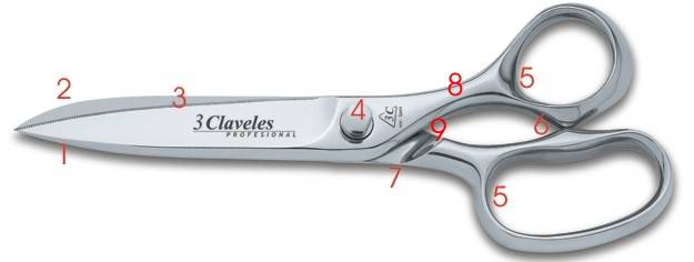 Different parts of 3 claveles scissors