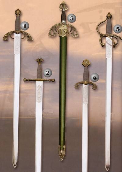 Gran Capitan sword, Carlos V sword, Tizona sword, Alfonso X sword, Colada sword.