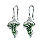 Lothlorien Leaf earrings in silver finish and green enamelled