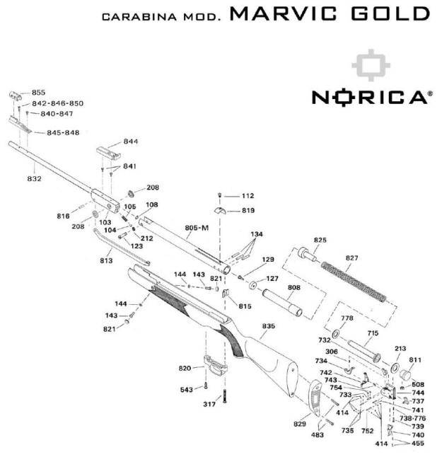 Norica Marvic Gold airgun parts breakdown. Norica airguns and rifles.