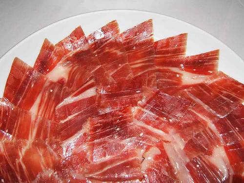 Spanish iberian ham plate presentation.