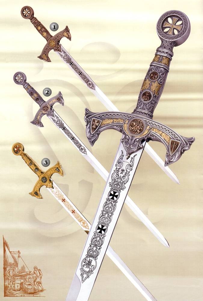 double faced Damascene Templar Cross Keychain by Marto of Toledo Spain 8306S