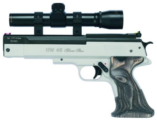 Pistola de aire comprimido Weihrauch HW 45 Silverstar.