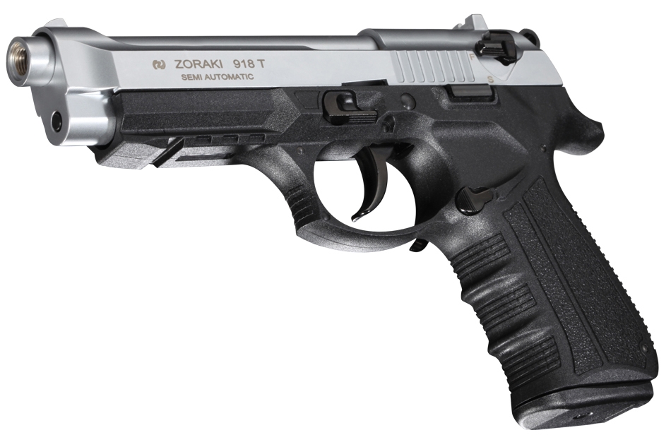Pistola de fogueo Zoraki 918 del calibre 9mm en color mate cromo